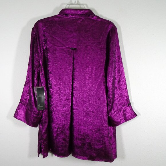 Ali Miles Tunic Top Women's Size L Purple Metallic 3/4 Sleeve Wire Collar - Picture 7 of 12